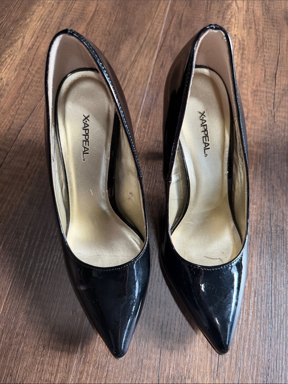 Xappeal Black Patent Pointed Toe Pumps